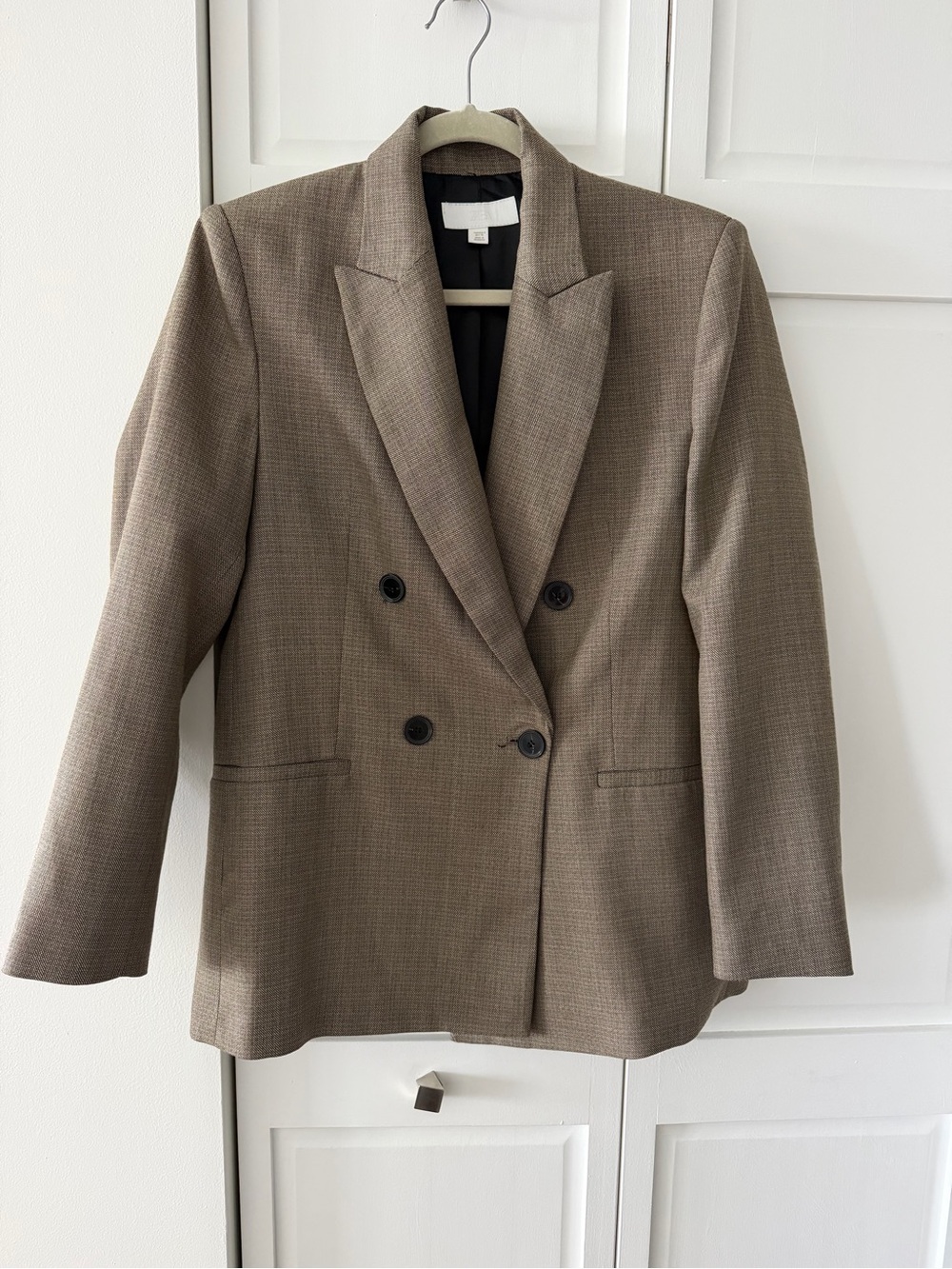 ZARA Oversized Boyfriend Blazer | Brown Taupe Double Breasted Jacket Size S